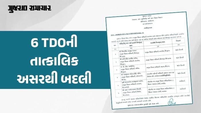 ગુજરાતમાં 6 TDOની તાત્કાલિક બદલી, પંચાયત વિભાગનું નોટિફિકેશન જારી