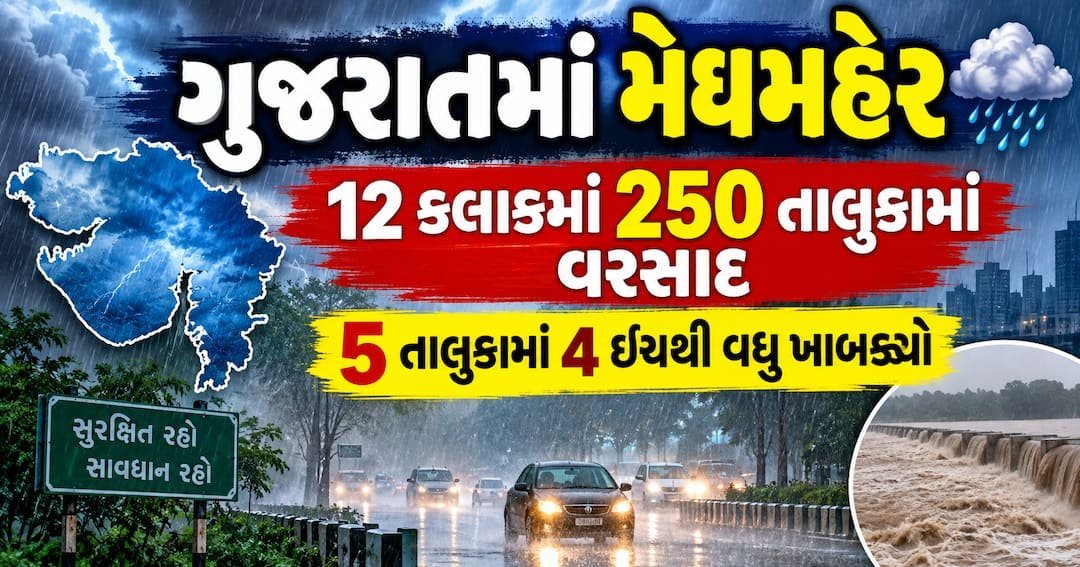 ગુજરાતમાં 12 કલાકમાં 250 તાલુકામાં વરસાદ, વલ્લભીપુરમાં સૌથી વધુ 150 મિમી